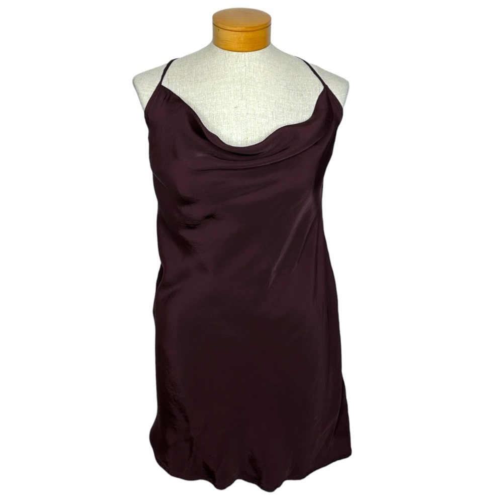 H&M Cowl Neck Mini Slip Dress Strappy Back Size Large Minimalist Quiet Luxury